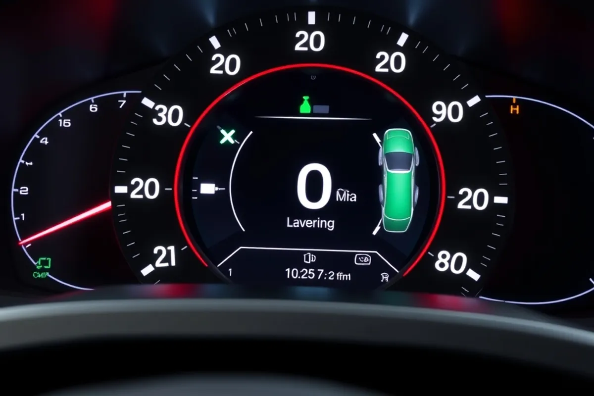 Dashboard showing lane assist and adaptive cruise icons