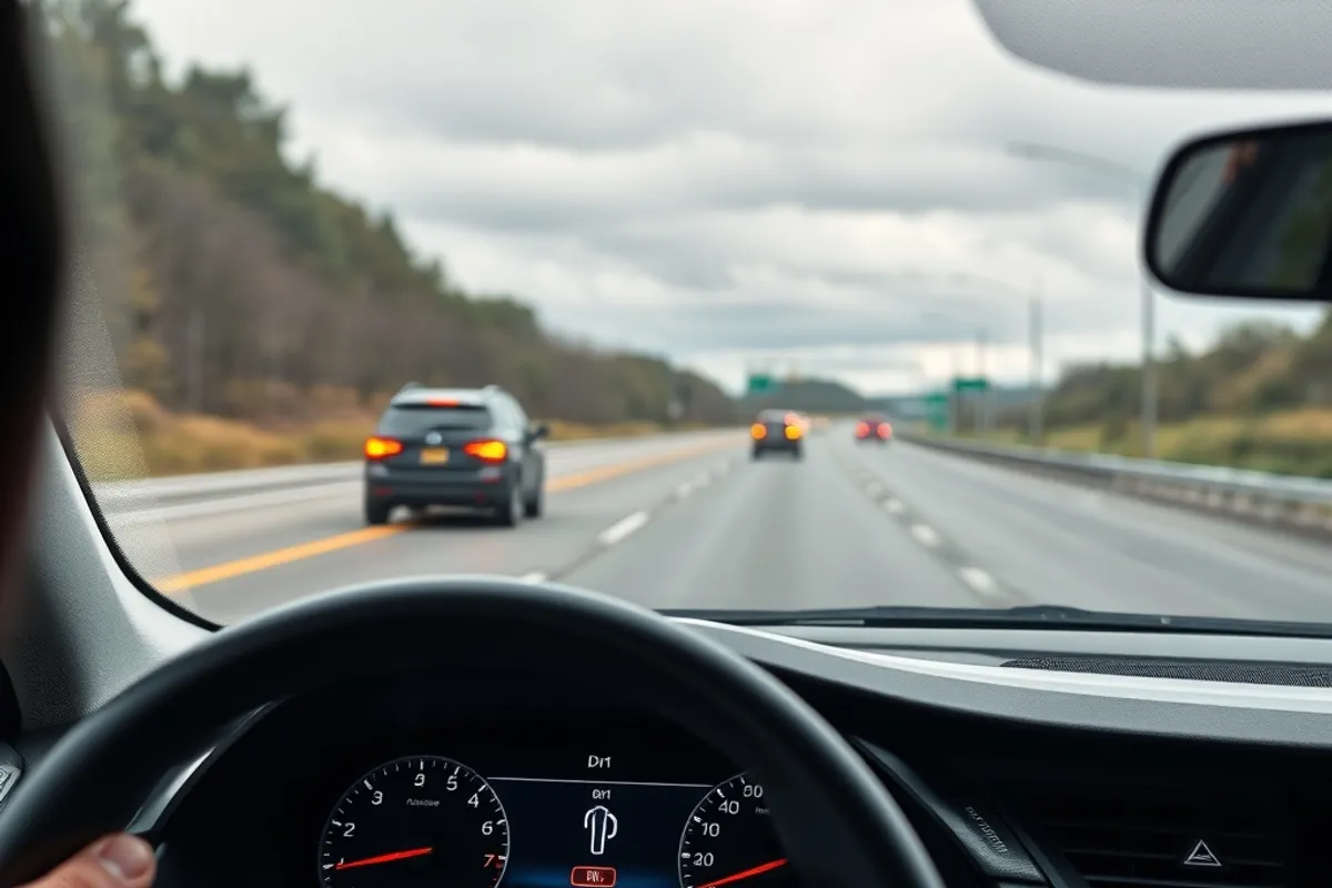 Adaptive cruise control display on a motorway