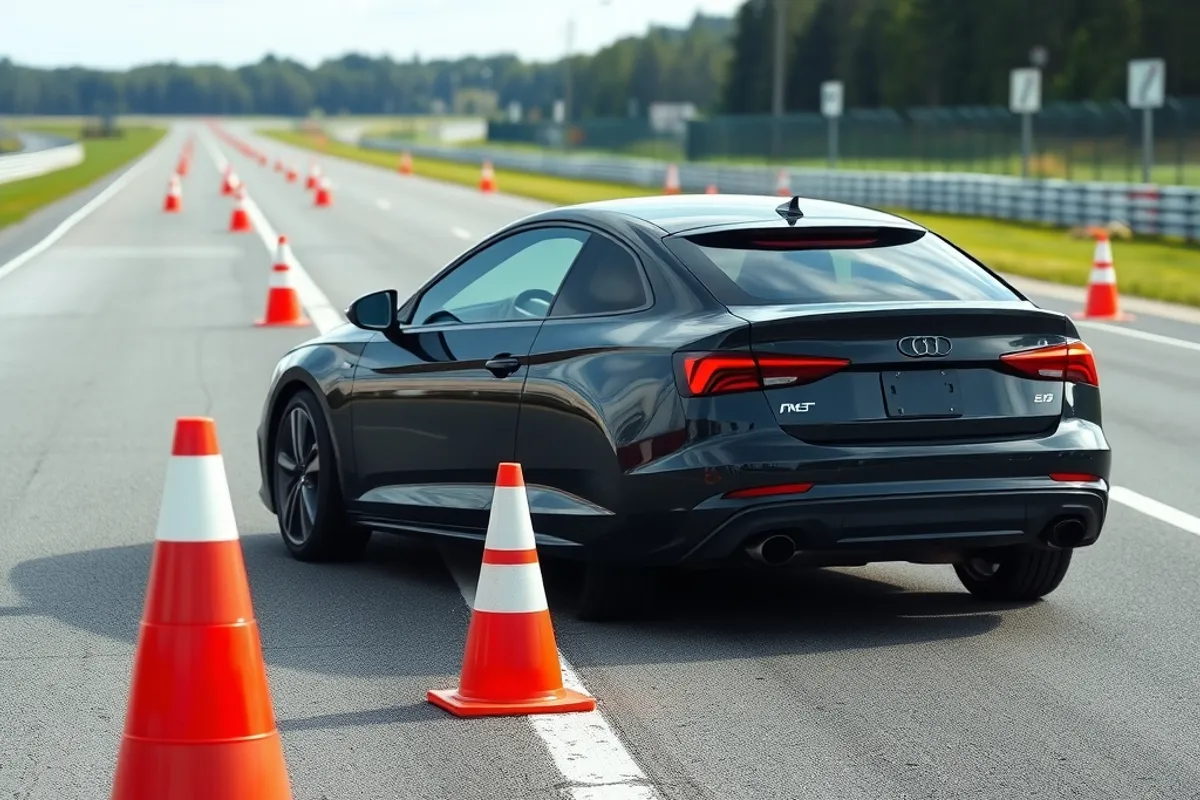 Car testing driver assistance on a closed track