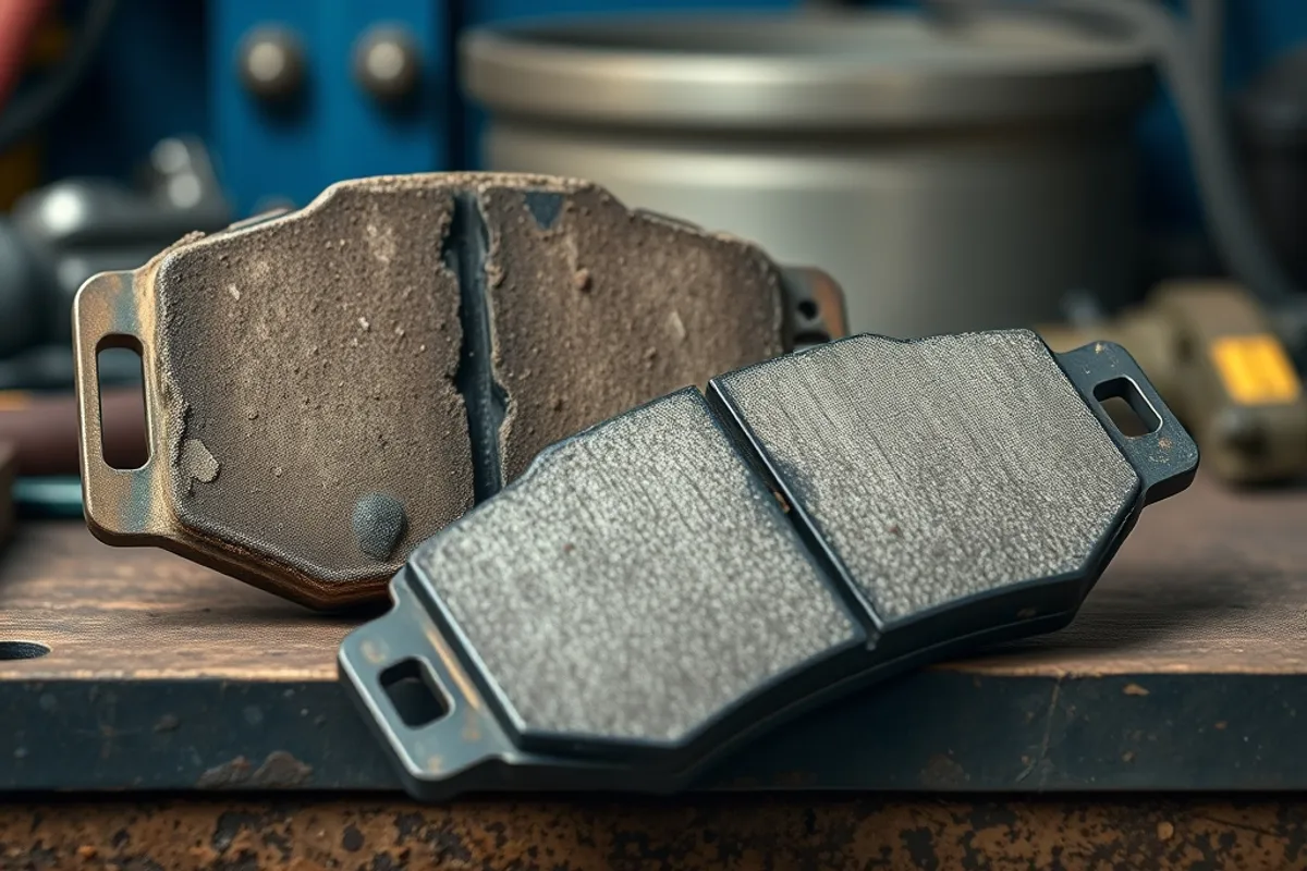 Brake pad and caliper close-up on a car wheel