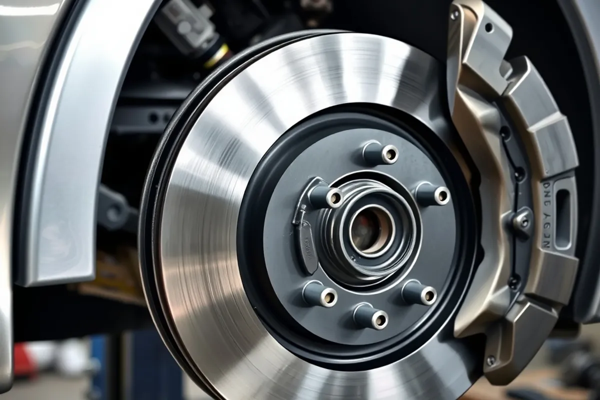 Brake rotor and caliper with the wheel removed