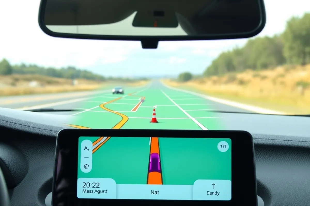 Navigation map displayed on a car dashboard screen