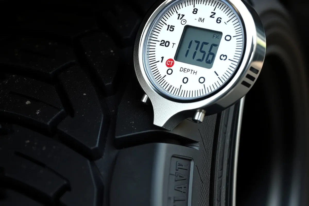 Tire tread depth gauge in a tire groove