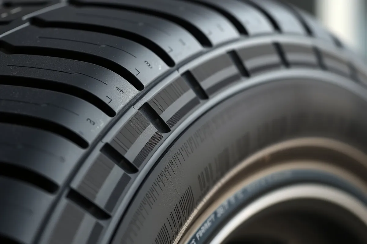 Tire sidewall showing size and specification markings