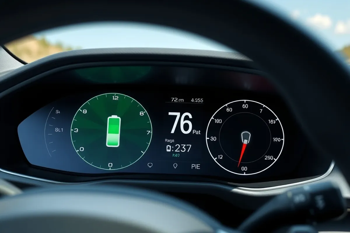 Electric car range and battery display on the dashboard