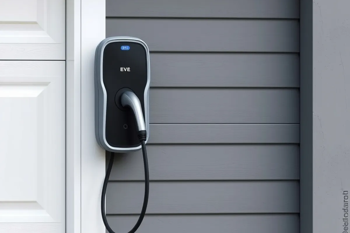 Electric car charging from a wallbox on a house wall