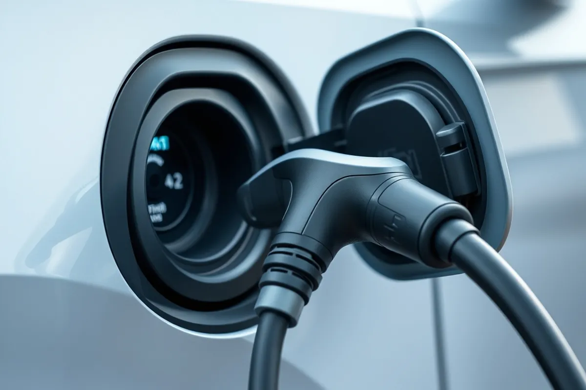 Charging cable plugged into an electric car port