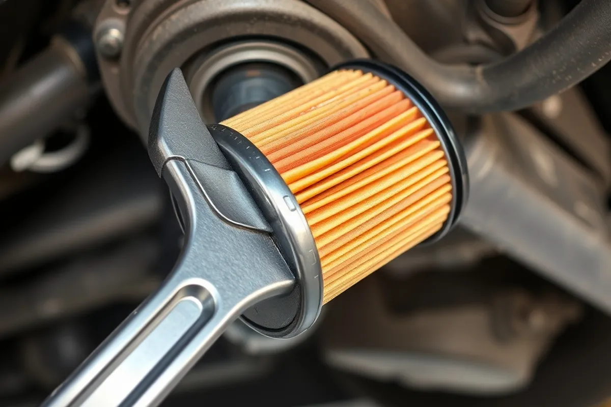 Oil filter being removed with a filter wrench