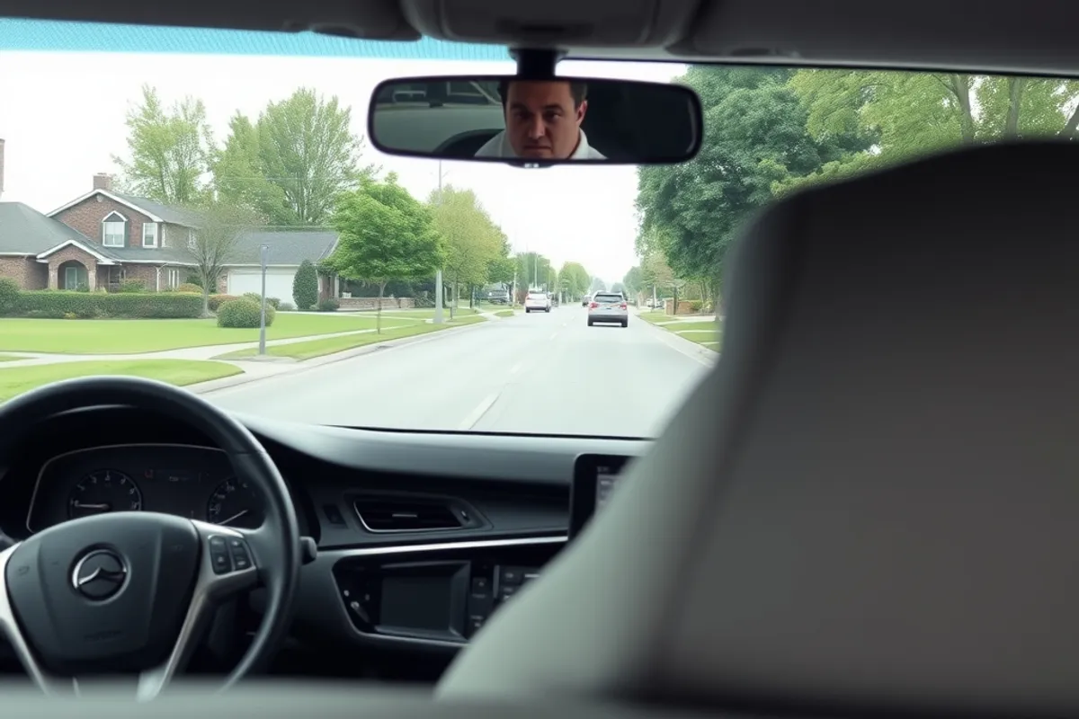 Used car test drive on a suburban road